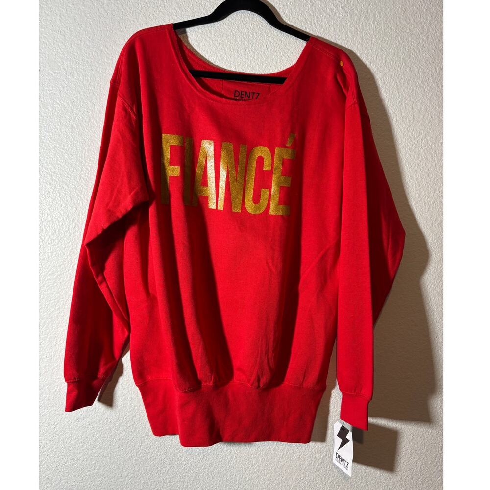Dentz NWT Women's Size M Fiance Spellout Wide-Neck Off-Shoulder Red Sweatshirt